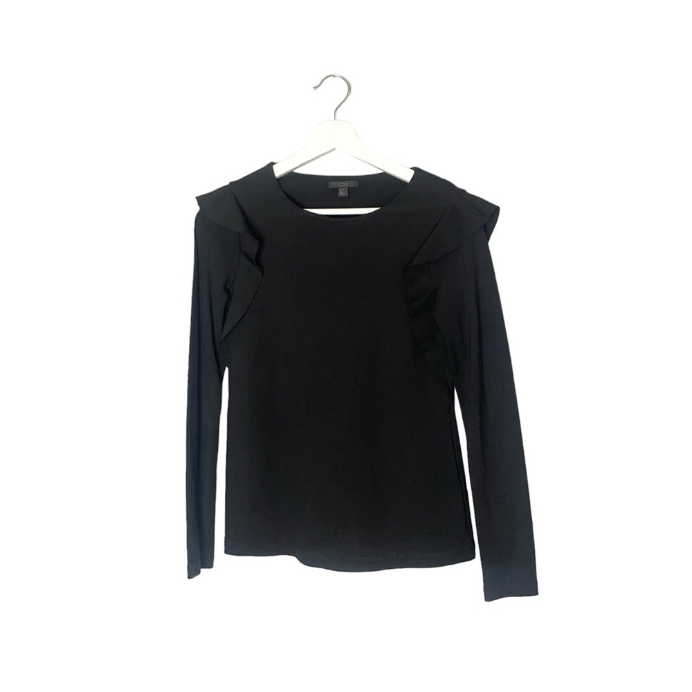 COS Black Ruffle Long-Sleeve Shirt Size XS Girly Classic Office Business